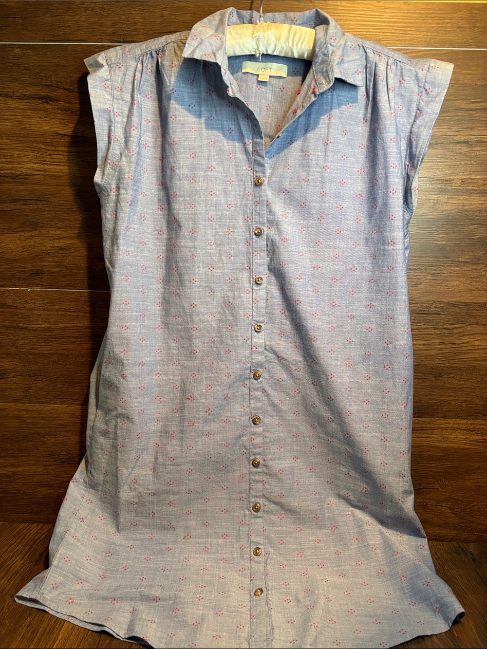 LOFT Light Blue Shirtdress with Pink Micro Floral
